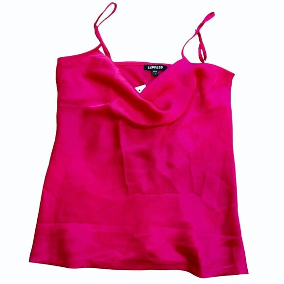 Express Silky Cowl Neck Cami Top Womens S Reddish Pink Elegant Adjustable Draped - Picture 1 of 6